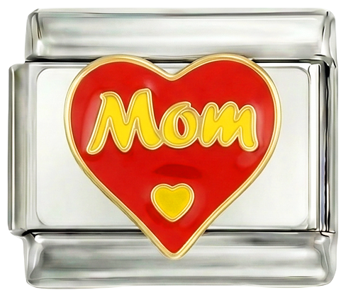 Kommer att läggas till - glittrigt rött hjärta, mamma, på silver