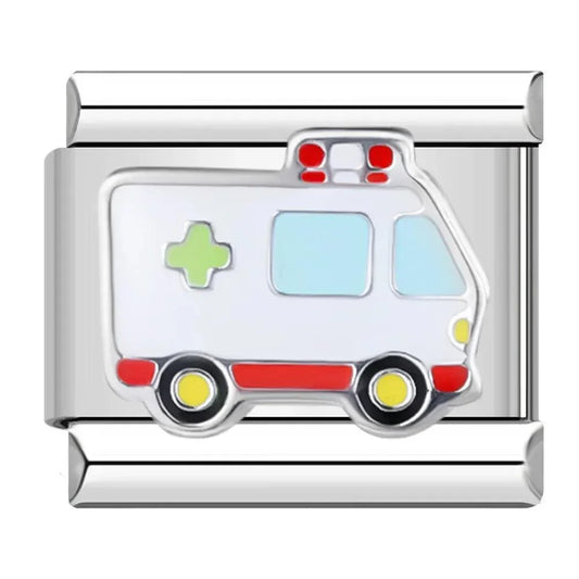 Ambulance Car, on Silver - Charms Official