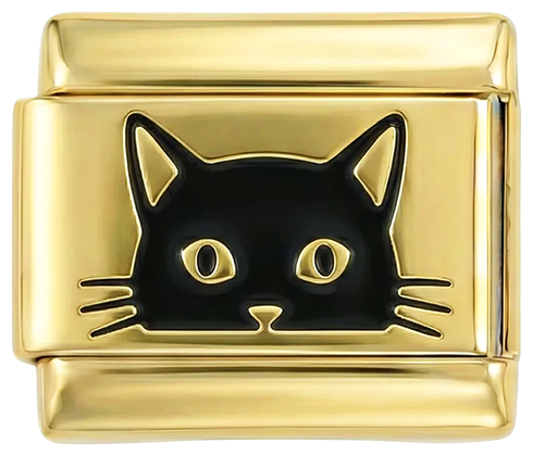 Svart katts ansikte på guld