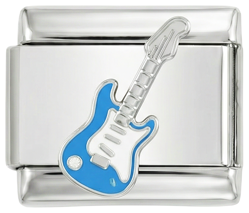 Blå elektrisk gitarr på silver