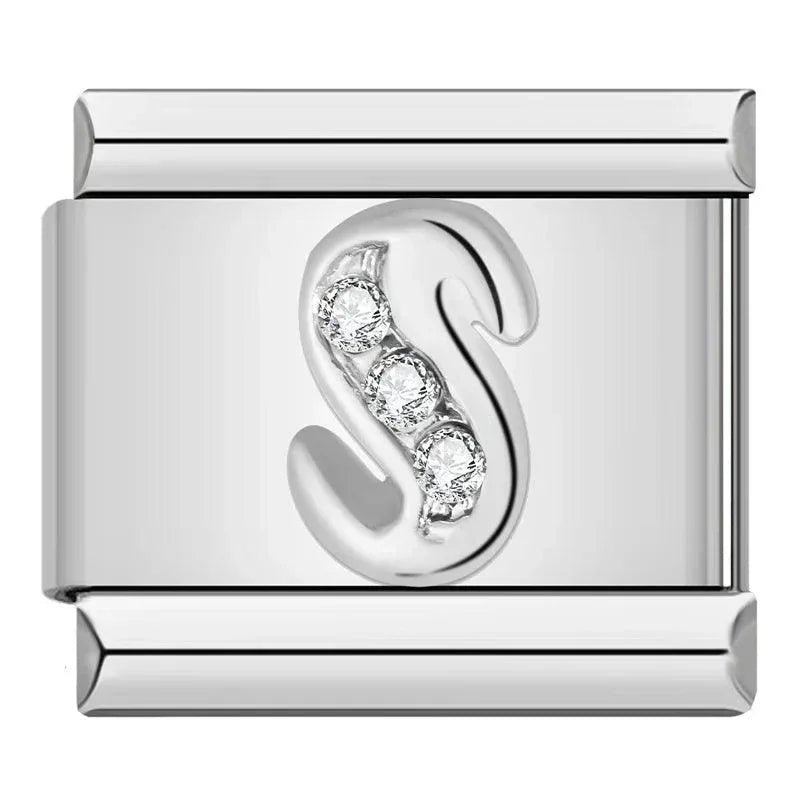 Letter S with Stones, on Silver - Charms Official
