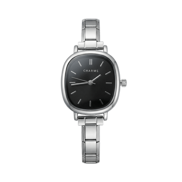 Capri-klocka silver – svart urtavla