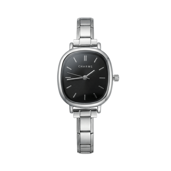Capri-klocka silver – svart urtavla