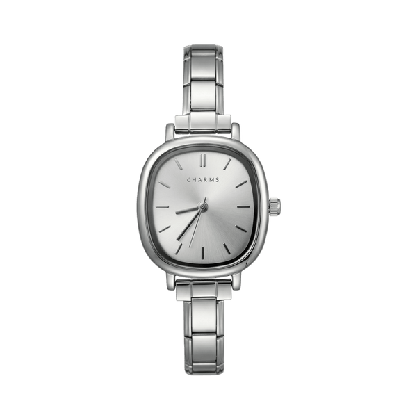 Capri-klocka silver – vit urtavla