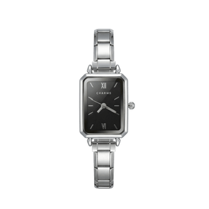 Como-klocka silver – svart urtavla