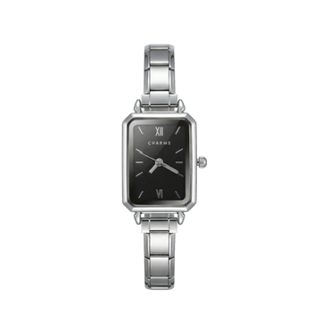Como-klocka silver – svart urtavla