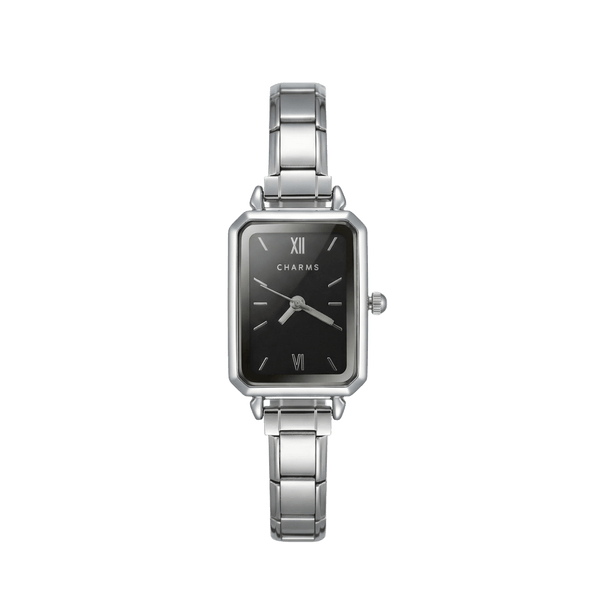 Como-klocka silver – svart urtavla