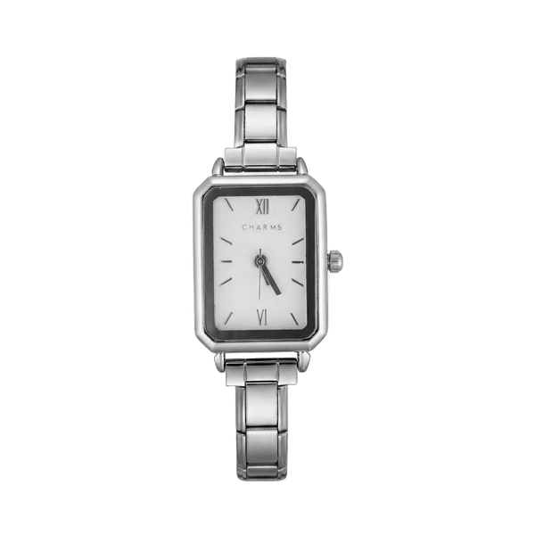 Como-klocka silver – vit urtavla