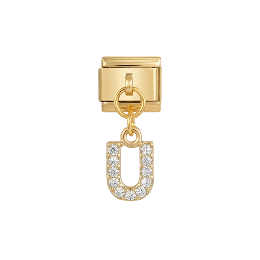 Letter U with stones, Hanging, on Gold