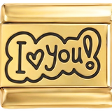 Tillkommer - "I Love You!" i svart i pratbubbla på guld