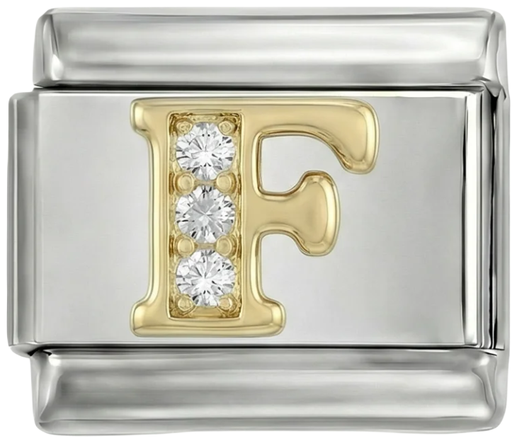 Letter F in Gold with Stones, on Silver - Letter-F-in-gold-with-stones-on-silver.png