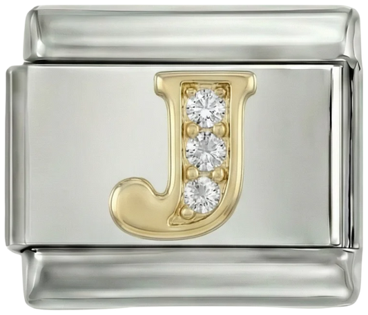 Letter J in Gold with Stones, on Silver - Letter-J-in-gold-with-stones-on-silver.png