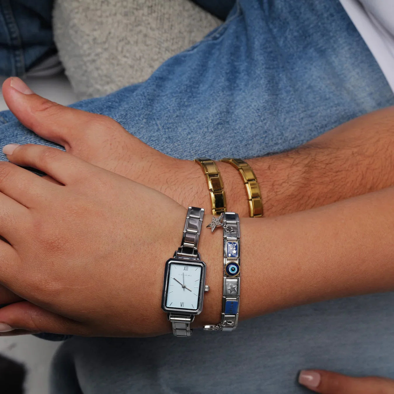 Como – Silvermodell med blå urtavla