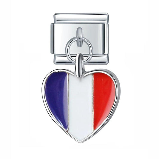 France Heart Flag, on Silver - Charms Official