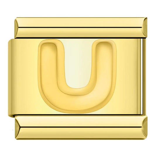 Letter U in Gold, on Gold - Charms Official