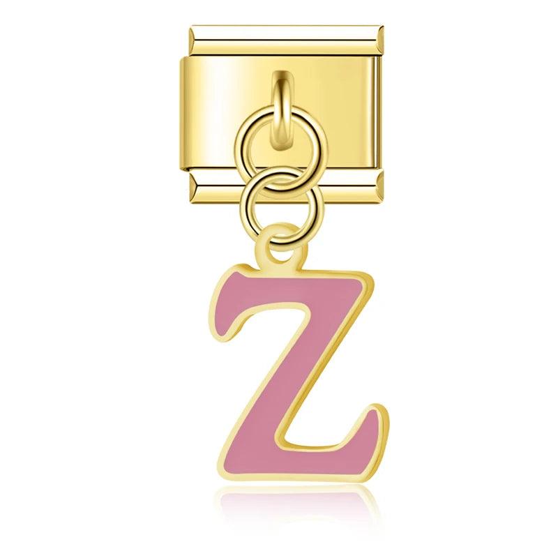 Letter Z in Pink, on Gold - Charms Official