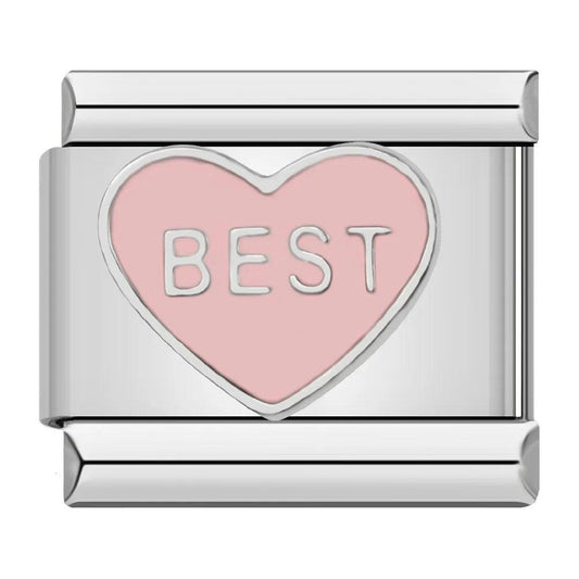 Pink Heart, BEST, on silver - Charms Official