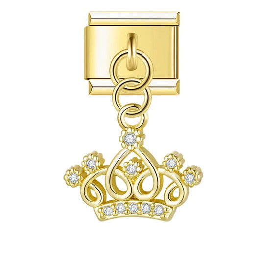 Queen Crown in Gold with Stones, on Gold - Charms Official