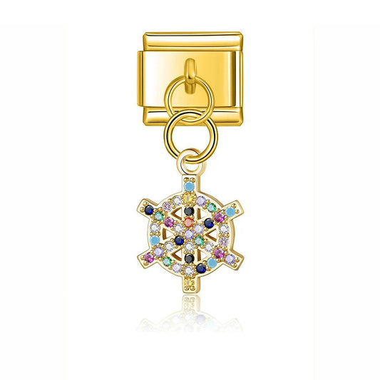 Ship's Helm with Multicolored Stones, on Gold - Charms Official